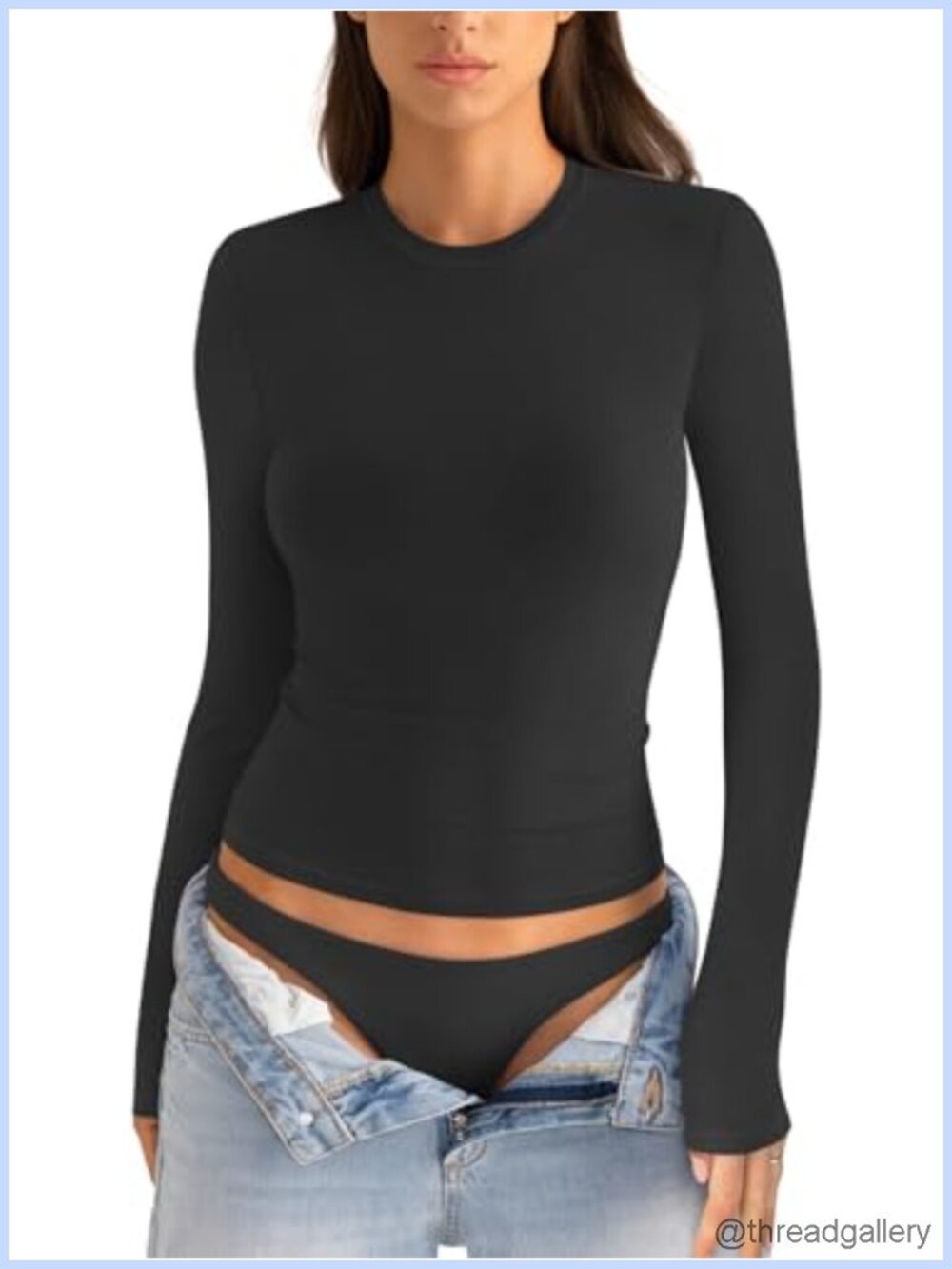 Women's Cotton Long Sleeve Crew Neck Slim Fit Tee Y2K Crop Top
